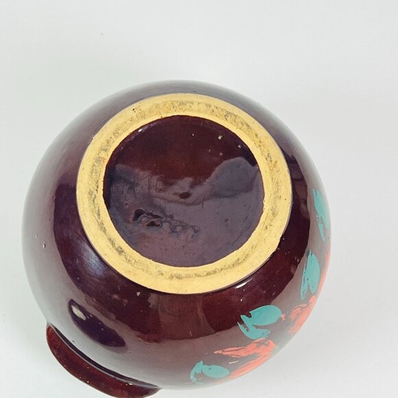 Vintage Ceramic Bean Pot With Lid & Handles Painted Floral Design USA - Picture 5 of 9